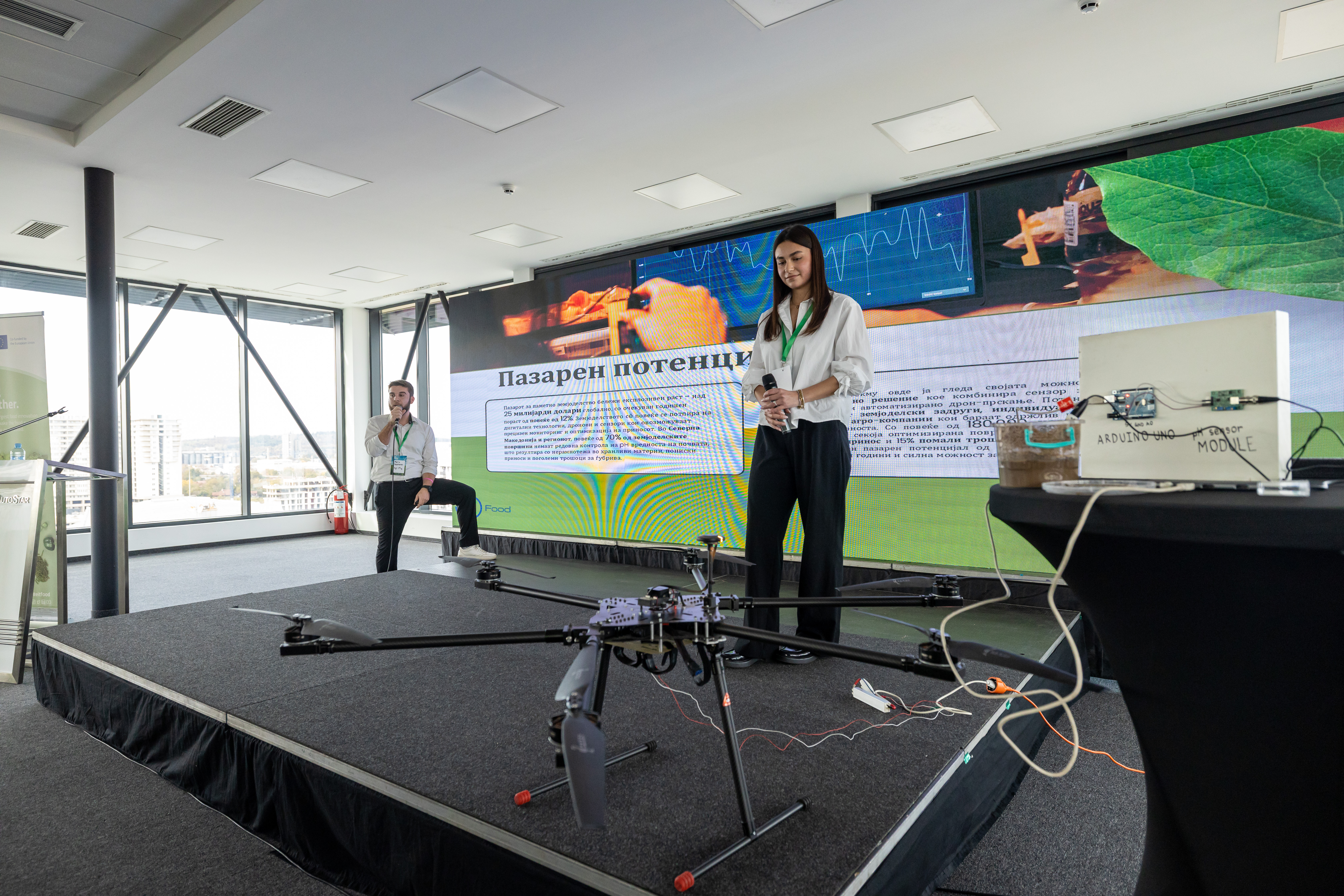 Full UAV system on stage with digital dashboard